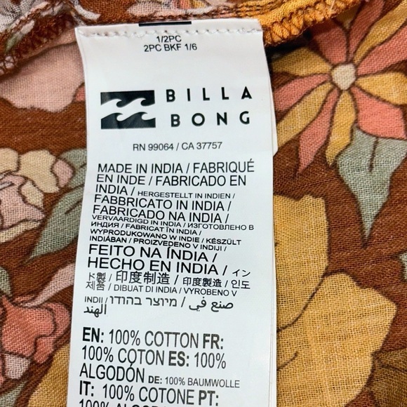 Billabong X The Salty Blonde Brown Floral Ruffled Tie-Front Blouse Size M - Picture 8 of 12
